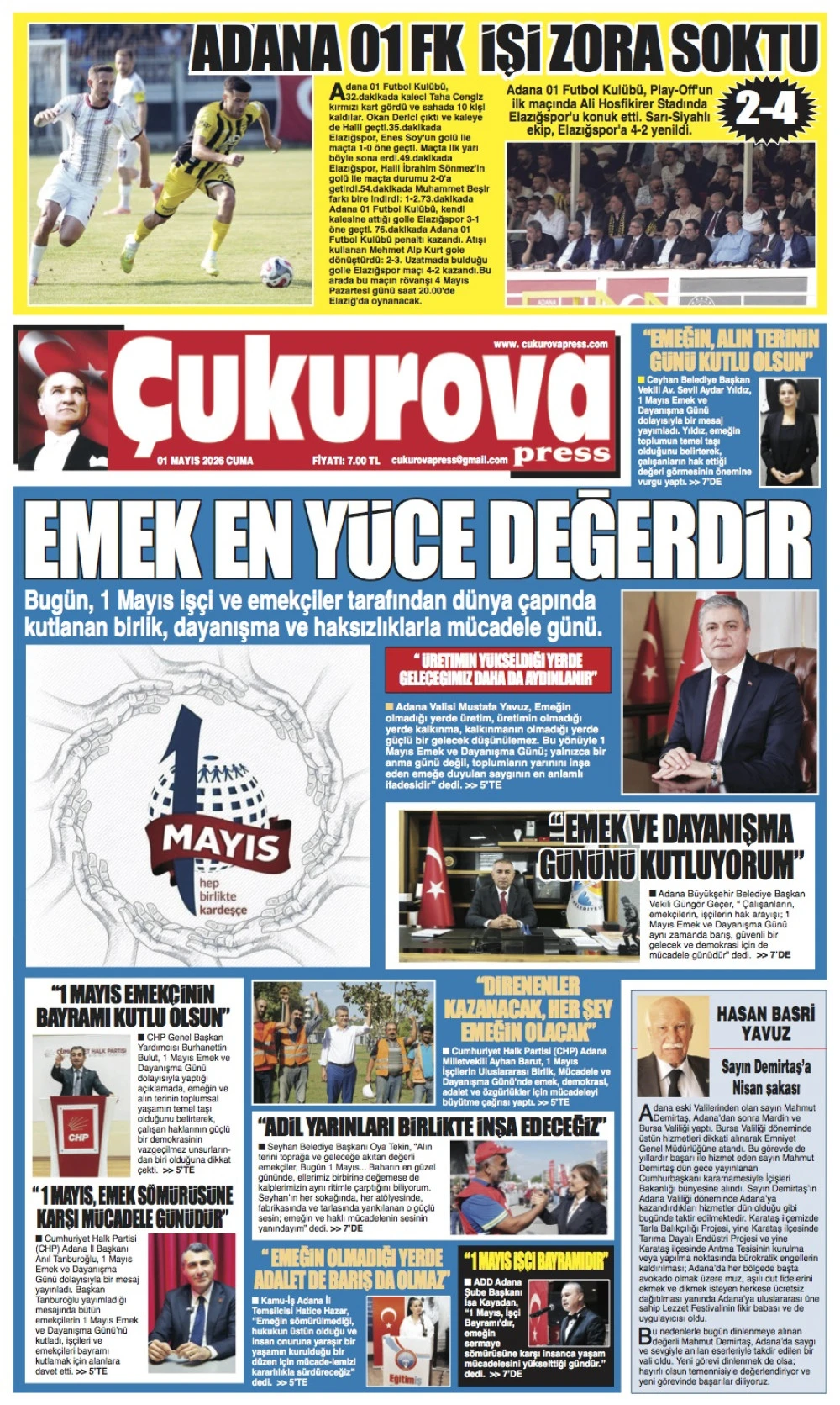 01 Mayıs 2026 Cuma