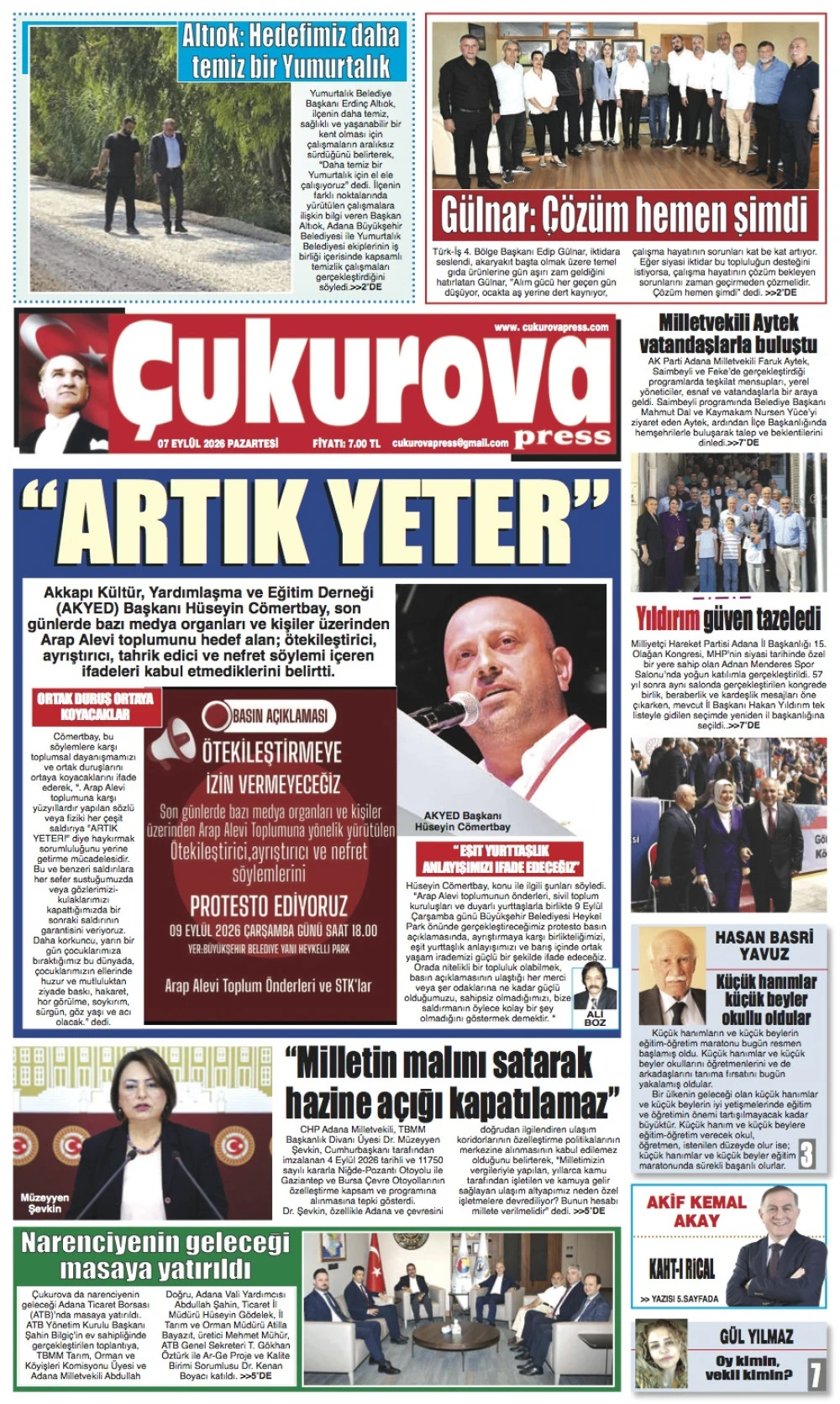 07 Eyl&uuml;l 2026 Pazartesi