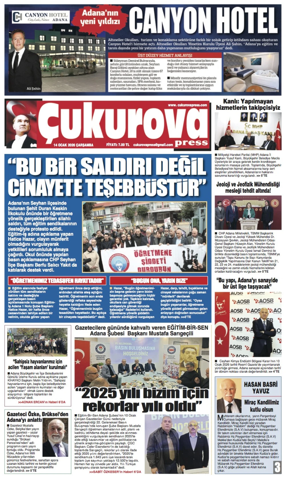 14 OCAK 2026 &Ccedil;ARŞAMBA