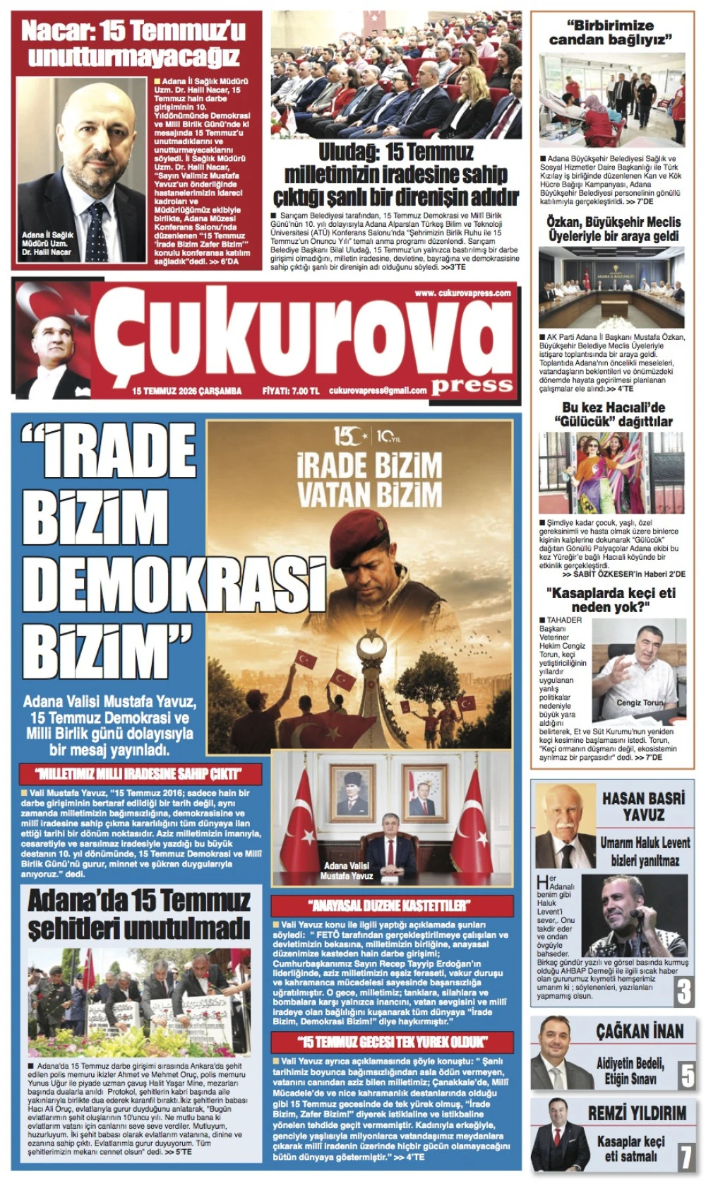 15 Temmuz 2026 &Ccedil;arşamba