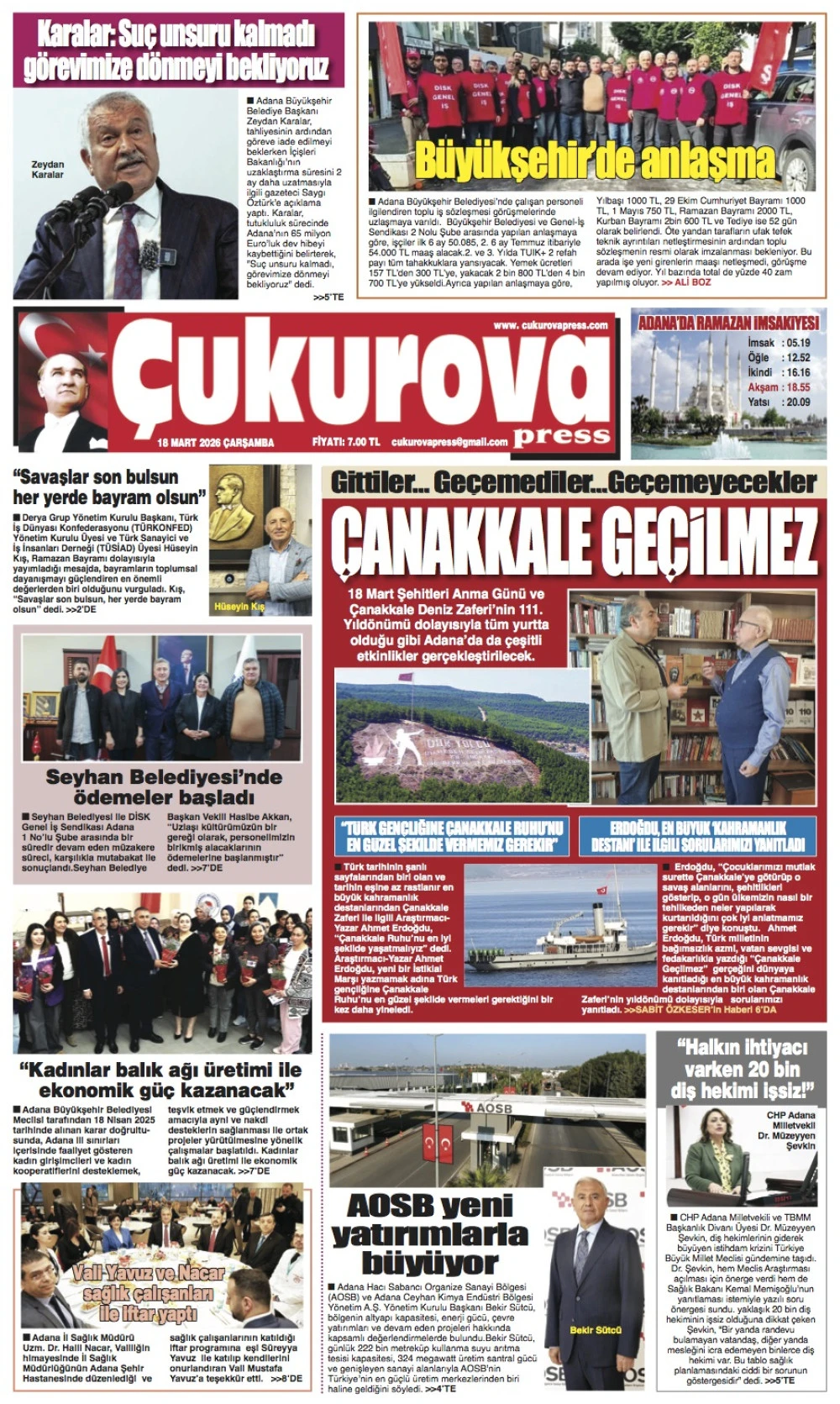 18 Mart 2026 &Ccedil;arşamba