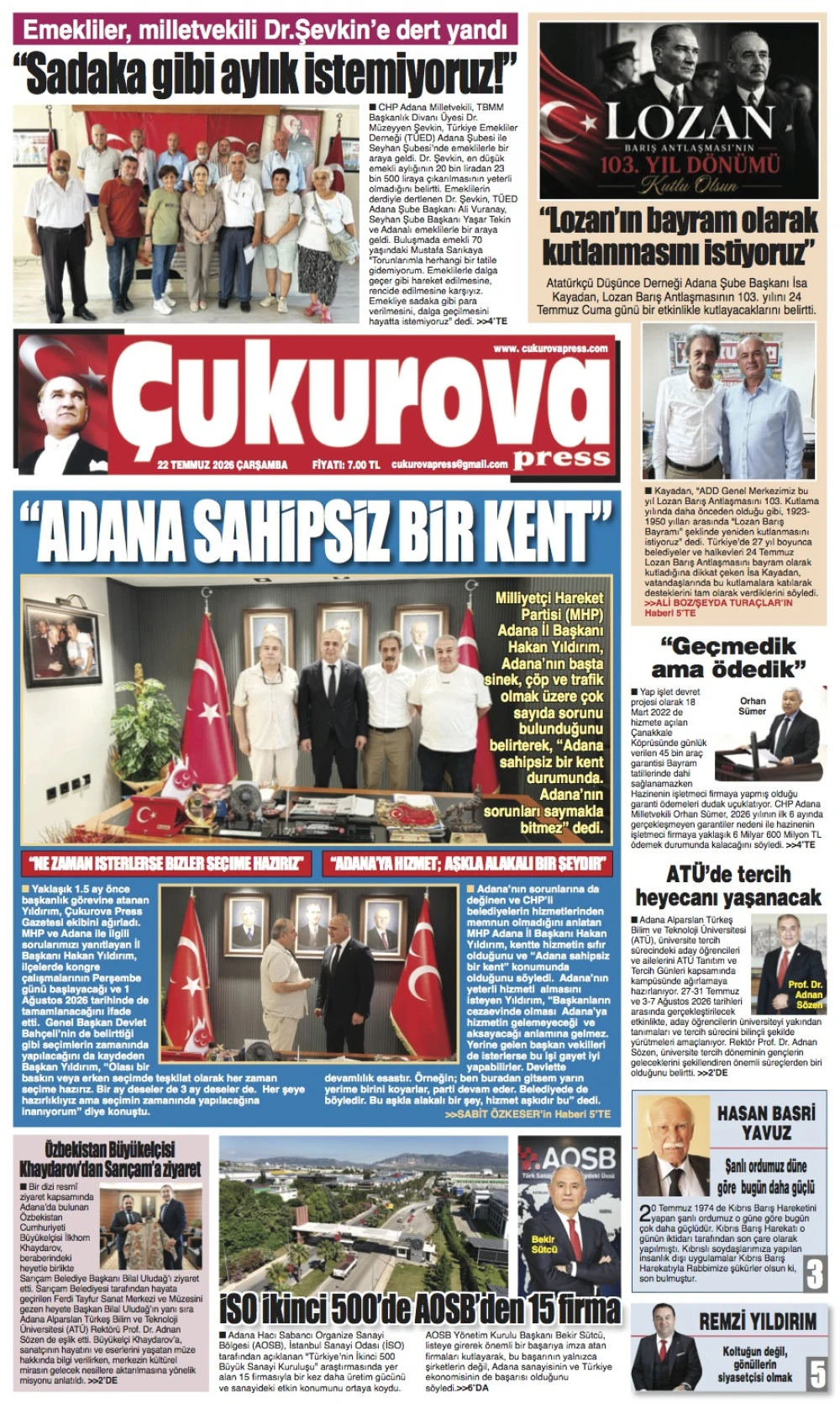 22 Temmuz 2026 &Ccedil;arşamba