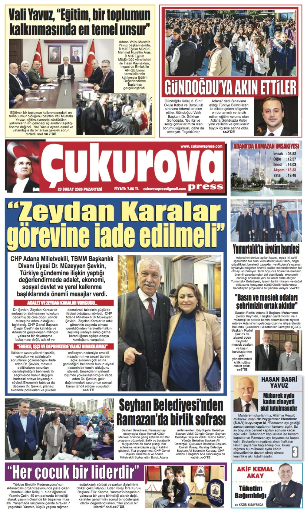 23 Şubat 2026 Pazartesi